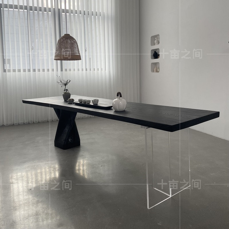 侘寂风白蜡木大板茶桌炭碳化黑实木自然边整板茶几会客桌泡茶台,住宅家具,家用茶台/茶桌,淘宝优惠券,粉丝福利购,淘宝优惠卷