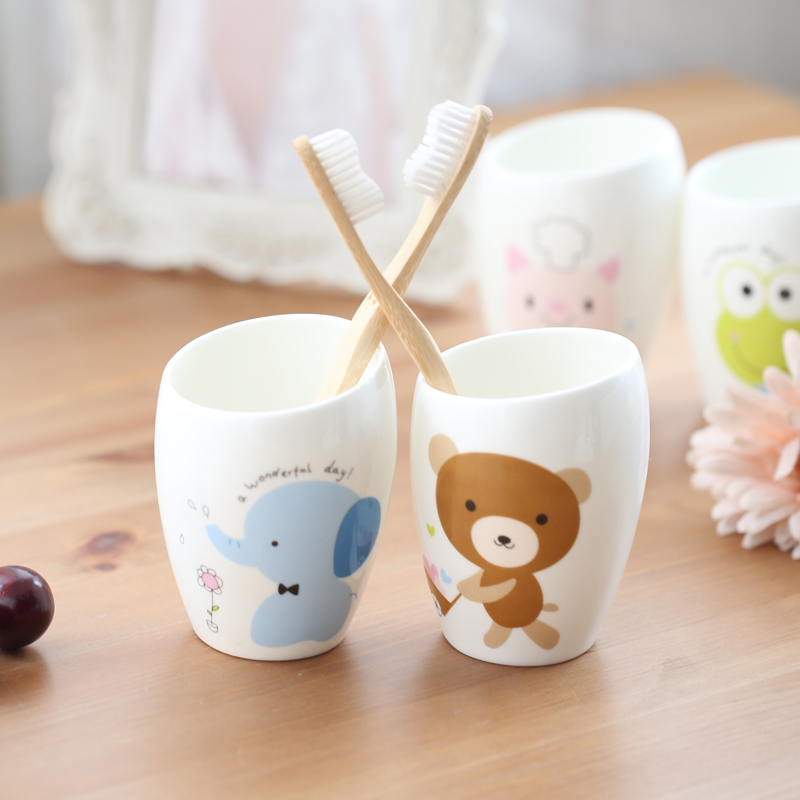 莲之莲创意骨瓷漱口杯 陶瓷儿童萌系牙刷杯刷牙杯洗漱杯牙缸套装