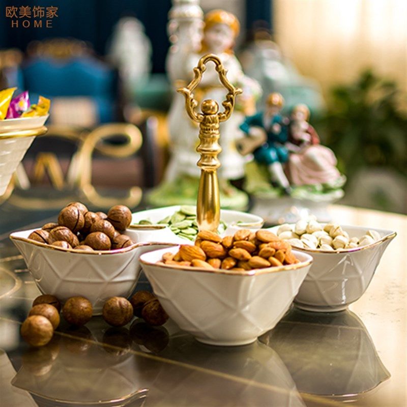 特欧式果盘奢华家用客厅茶几水果盘婚庆陶瓷配铜果盘,家居饰品,果盘/果篓,淘宝优惠券,粉丝福利购,淘宝优惠卷