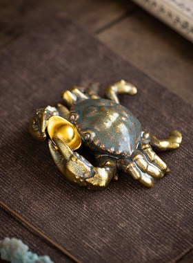 陶瓷茶宠元宝招财八方来财仿生大螃蟹茶玩桌面装饰笔托架茶桌