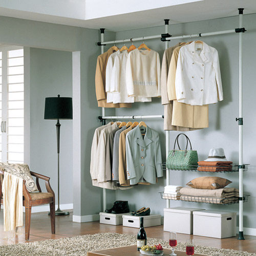 顶天立地衣架置衣架落地晾衣架钢管卧室简易衣柜开放式创意衣帽架