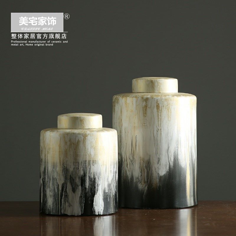 复古陶瓷储物罐家居软装饰品玄关客厅电视柜酒柜样板间摆件圆柱罐,家居饰品,储物罐,淘宝优惠券,粉丝福利购,淘宝优惠卷