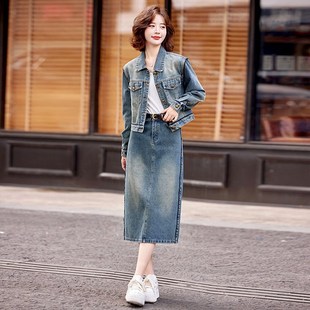 秋季牛仔半身裙套装女春秋套裙上下两件套秋装女2024年新款高级感