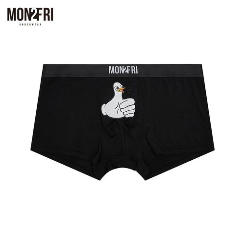 mon2fri男士内裤黑色个性趣味弹力平角裤创意好棒鸭卡通短裤头潮
