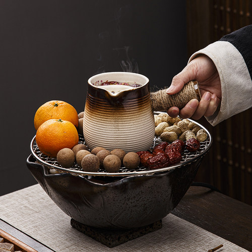 围炉煮茶烤火炉套装家用室内耐热玻璃煮茶壶全套黑晶炉奶茶罐整套