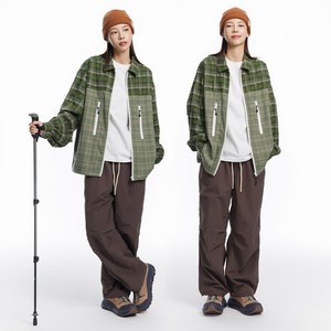 STRIIS窗外风景格子拼接拉链衬衫宽松休闲百搭长袖翻领外套男女