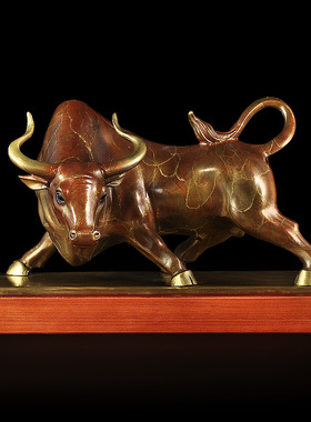 纯铜牛运当头牛摆件华尔街牛招财牛客厅书房装饰品办公室桌工艺品