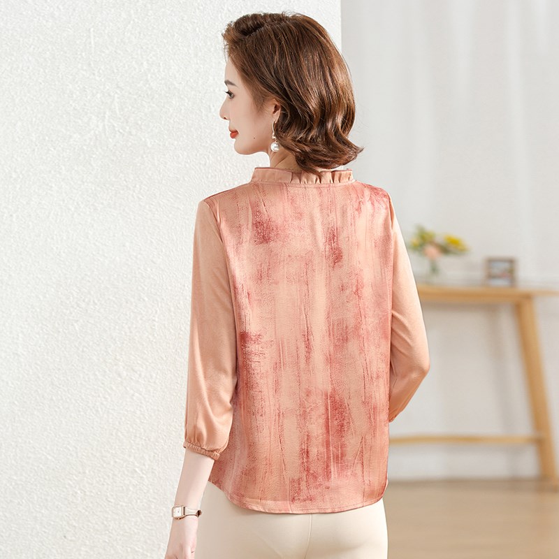 中年妈妈秋装上衣时尚套装2024新款中老年女士夏装七分袖雪纺小衫