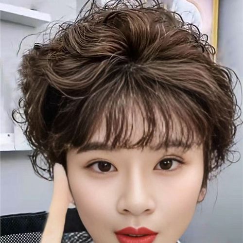 小函补发片羊毛卷补发短发假发可扎可盘复古假发片女头顶补发遮白
