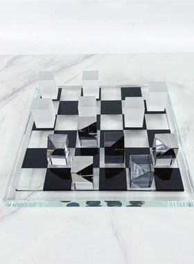 欧式水晶博弈象棋棋盘客厅软装饰品摆件样板间配饰创意家居书房