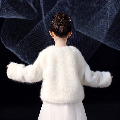 儿童披风斗篷秋冬花童礼服公主裙长袖保暖外套白色女童加厚毛披肩