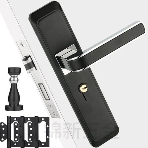 房门锁套装卧室静音门锁钢实木门锁板手锁房门锁黑色简约型五金