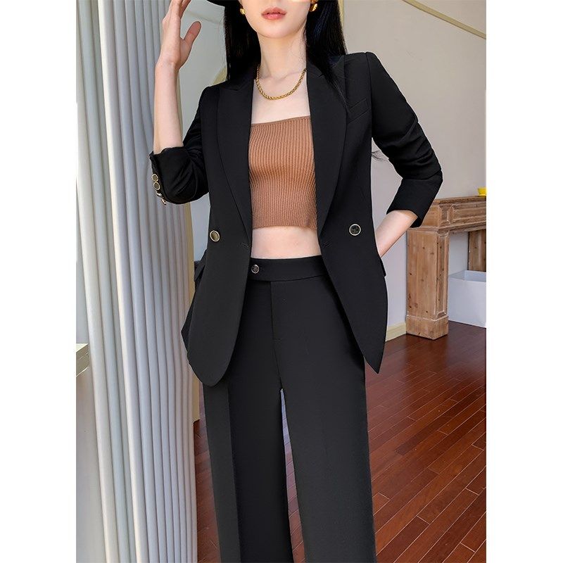 黑色西装外套女气质名媛高级感2025新款小个子阔腿裤休闲西服套装