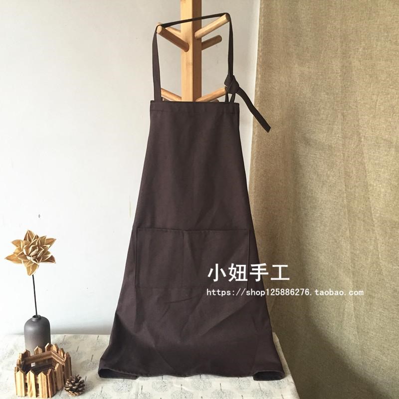 咖啡色帆布围裙学生美术绘画面包房西餐厅陶艺泥工男女超市工作服