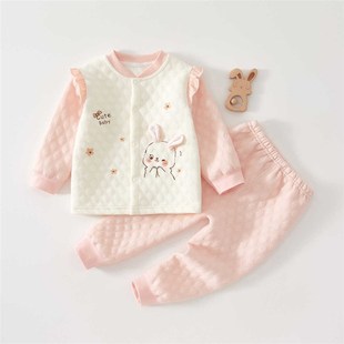 婴儿保暖衣套装秋冬款夹棉加厚女宝宝衣服新生儿内衣分体两件套男