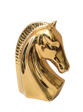 轻奢工艺陶瓷摆件创意马头造型设计装饰品工艺品陶瓷材质电镀上色