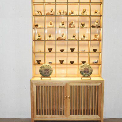 茶具展示柜陶瓷小摆件榆木格子柜茶壶茶杯收纳货架隔断实木博古架