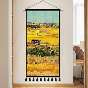 油画客厅布艺挂画流苏玄关背景墙挂布卧室壁毯餐厅墙画挂毯装饰画