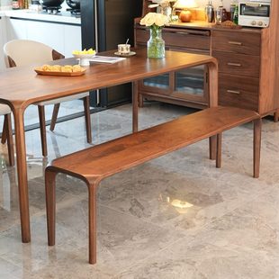 北美黑胡桃木长凳餐椅全实木榫卯条凳家用北欧现代简约床尾凳板凳