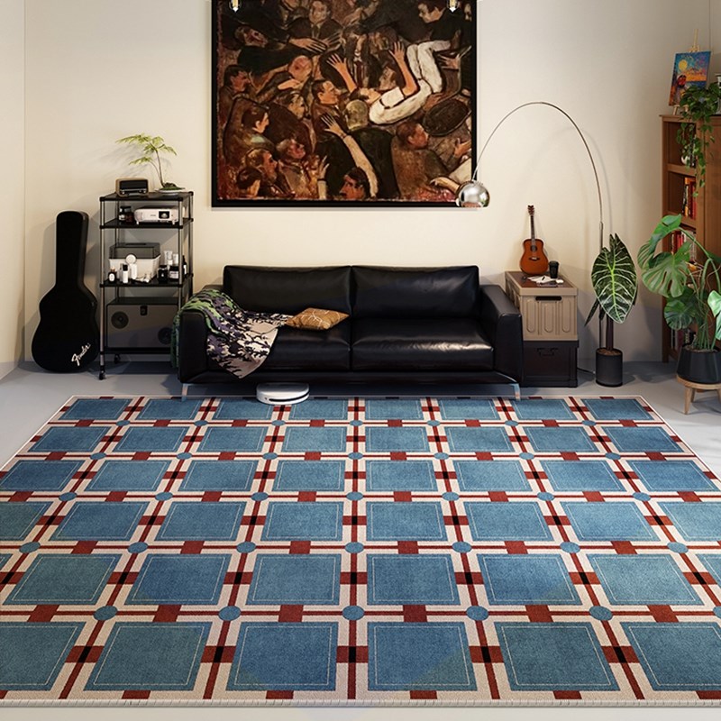 复古蓝色地毯客厅2025新款沙发脚垫中古风卧室地垫温馨房间布置