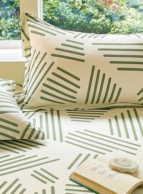 北欧纯棉枕套一对装简约条纹卡通四季100全棉枕芯套48X74cm枕头套