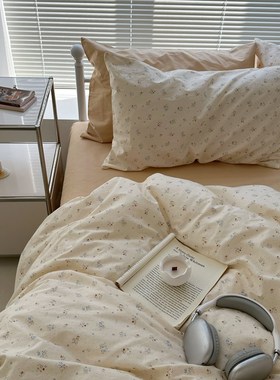 晚安猫春夏清新碎花混搭纯棉四件套薄荷绿全棉宿舍三件套床单被套