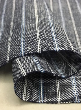 灰亚麻1厘米条纹面料挺括休闲透气春夏裤装马甲裙小西装外套布料