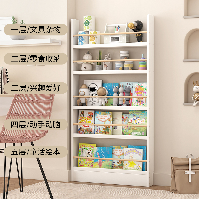儿童实木书架门后超薄置物架走廊壁挂靠墙极窄绘本架夹缝隙收纳柜