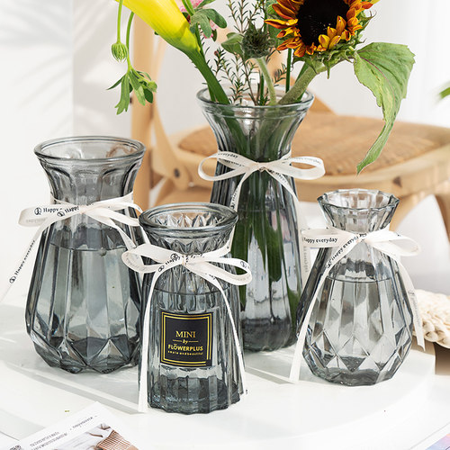 【四件套】北欧玻璃透明花瓶摆件客厅插花干花水养富贵竹百合花瓶