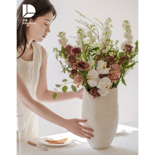 花瓶摆件客厅插花高级感陶瓷白色侘寂风轻奢水培水养复古大号餐桌