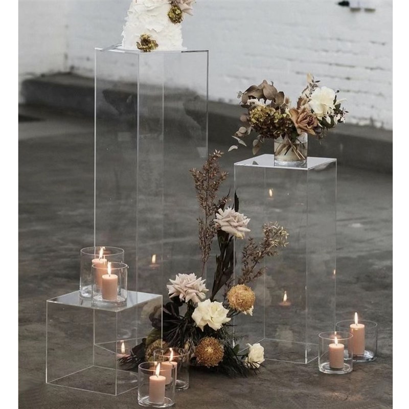 婚庆道具透明亚克力方柱路引婚礼水晶方形路引舞台背景装饰摆件