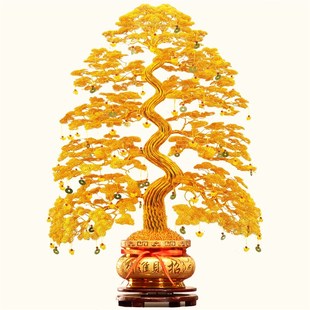 金黄色发财树手工编织铜丝铝线摇钱树招财树开业乔迁送礼高端摆件