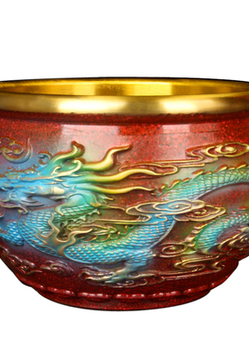 铜龙凤缸摆件 铜缸摆件 铜聚宝盆缸摆件 龙凤呈祥缸摆件