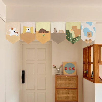 卡通三角旗帘吊旗厨房装饰半帘遮挡布帘魔术贴玄关门帘隔断帘定制