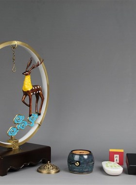 音乐铜香炉禅意摆件室内客厅创意灯光吊炉家居办公室桌面装饰品