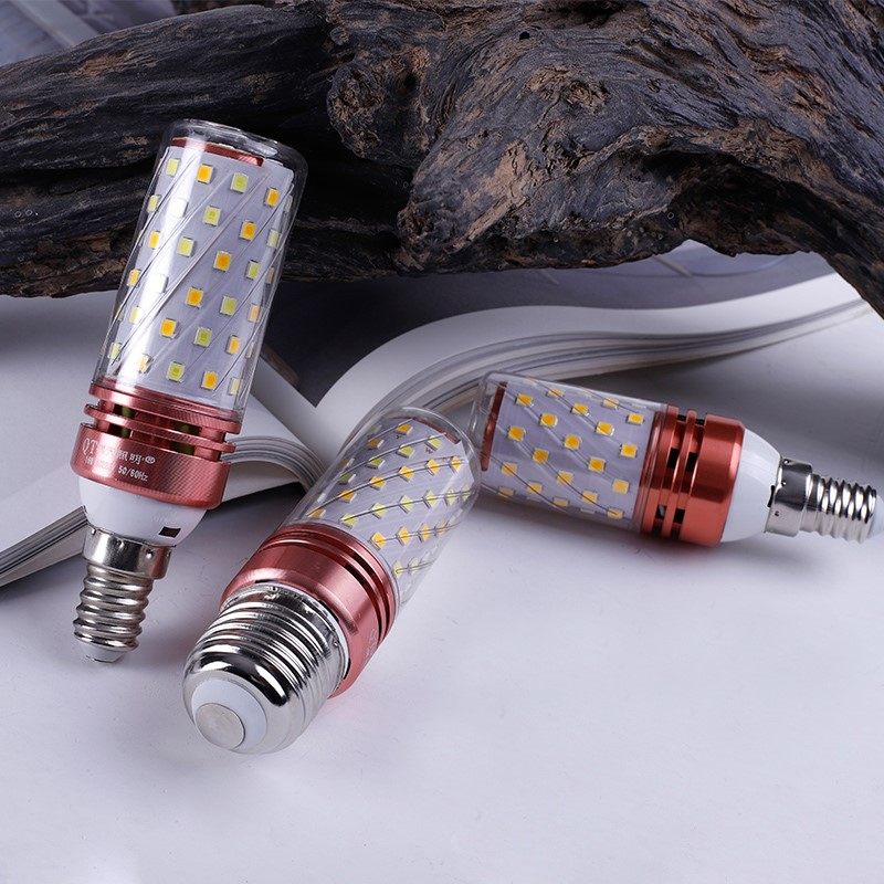 led灯泡超亮节能灯e27E14螺口三色变光蜡烛玉米灯12W家用照明