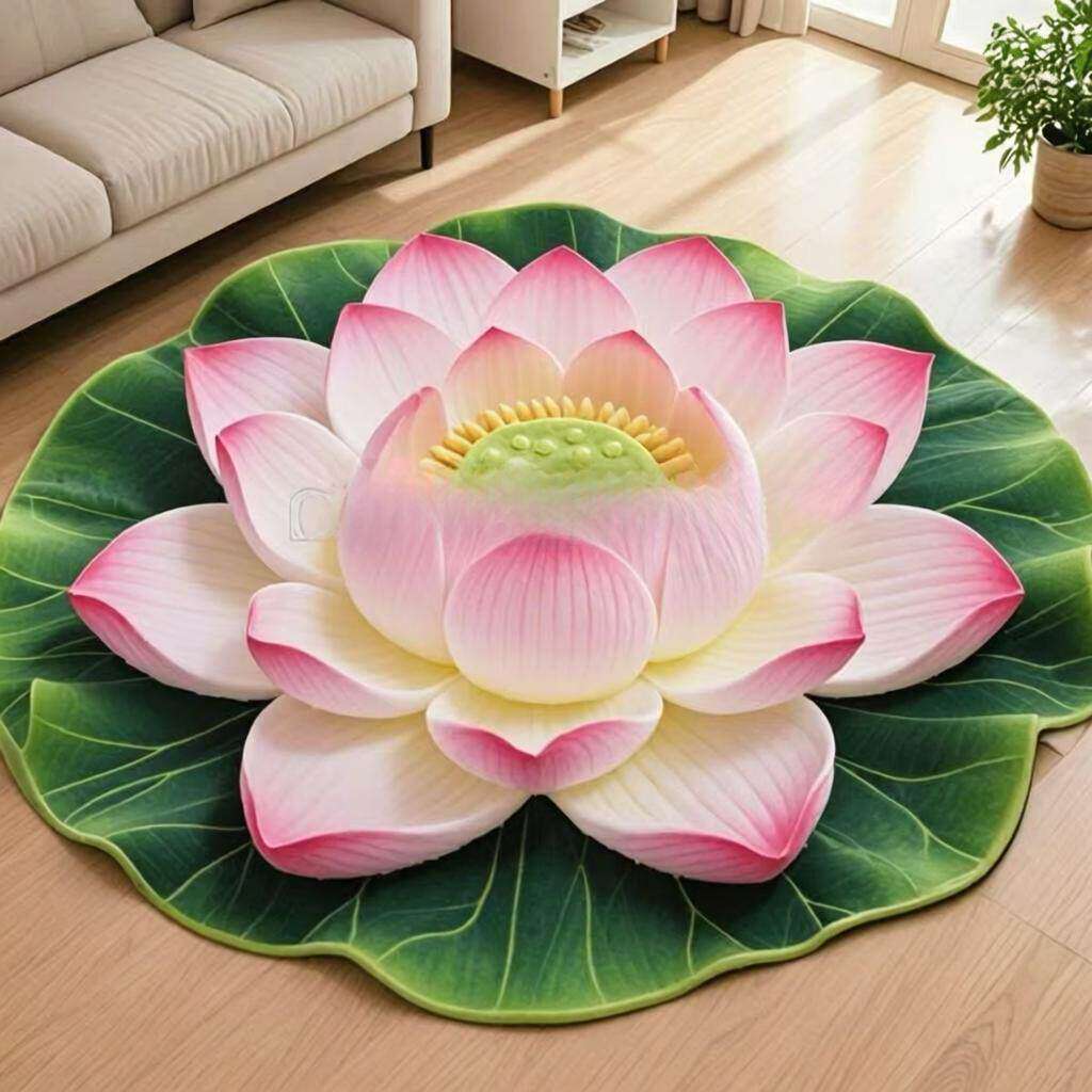 仿真莲花地毯家用跪拜打坐垫子佛堂寺庙禅意地垫客厅荷花异形脚垫