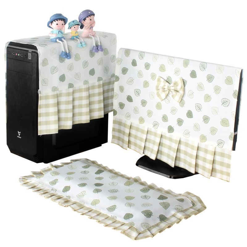 电脑防尘罩台式盖布显示器键盘主机箱全包田园风三件套保护套定制