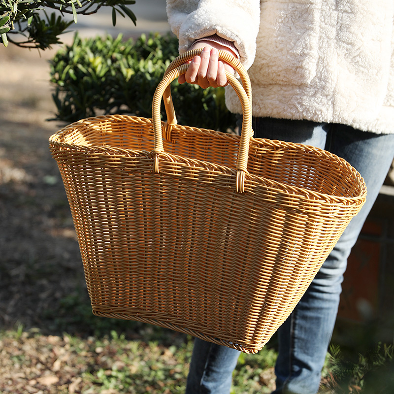 环保时尚购物篮 田园编织野餐篮买菜篮子 家用水果筐花篮手提篮