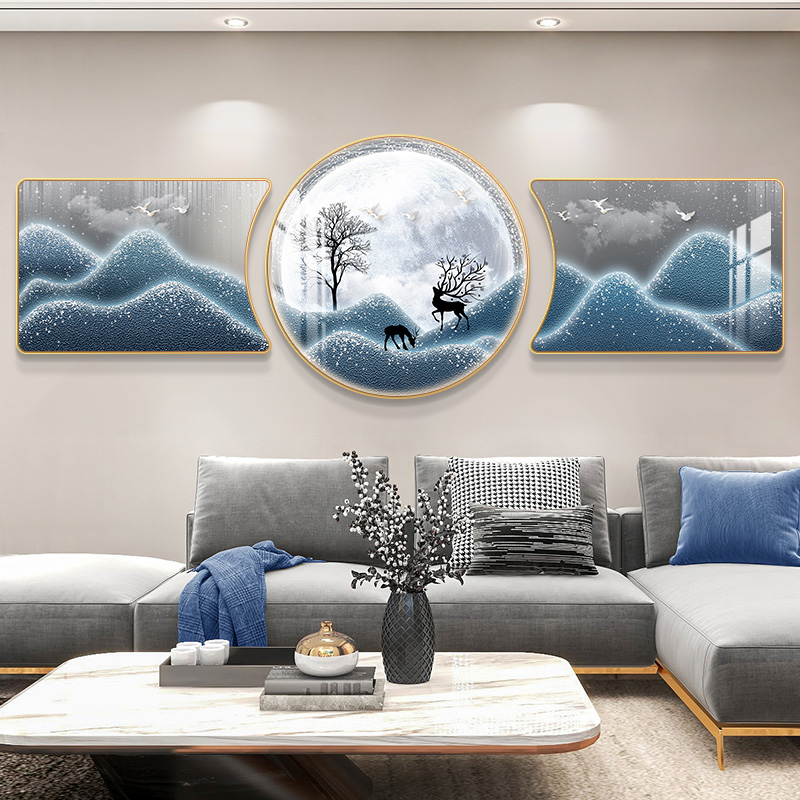 客厅装饰画福禄双全壁画现代轻奢大气三联画寓意好沙发背景墙挂画