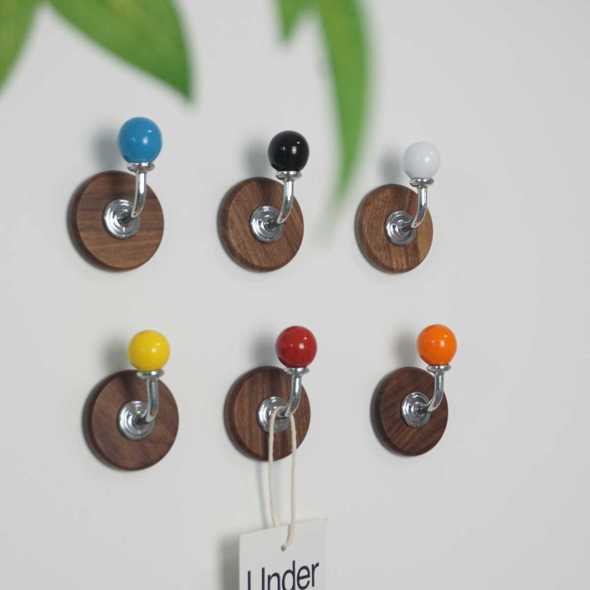 黑胡桃实木挂钩创意木质挂衣钩免打孔强力承重粘钩玄关橱柜收纳钩