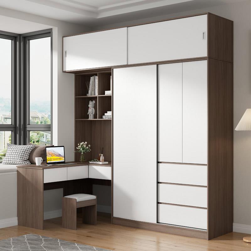 小户型家用主卧室推拉门衣柜电脑桌L型转角连体书桌柜儿童写字台