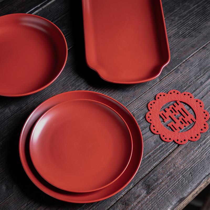 结婚喜庆糖果盘红色圆长方形盘水果盘糕点盘陶瓷餐具婚庆用品大全