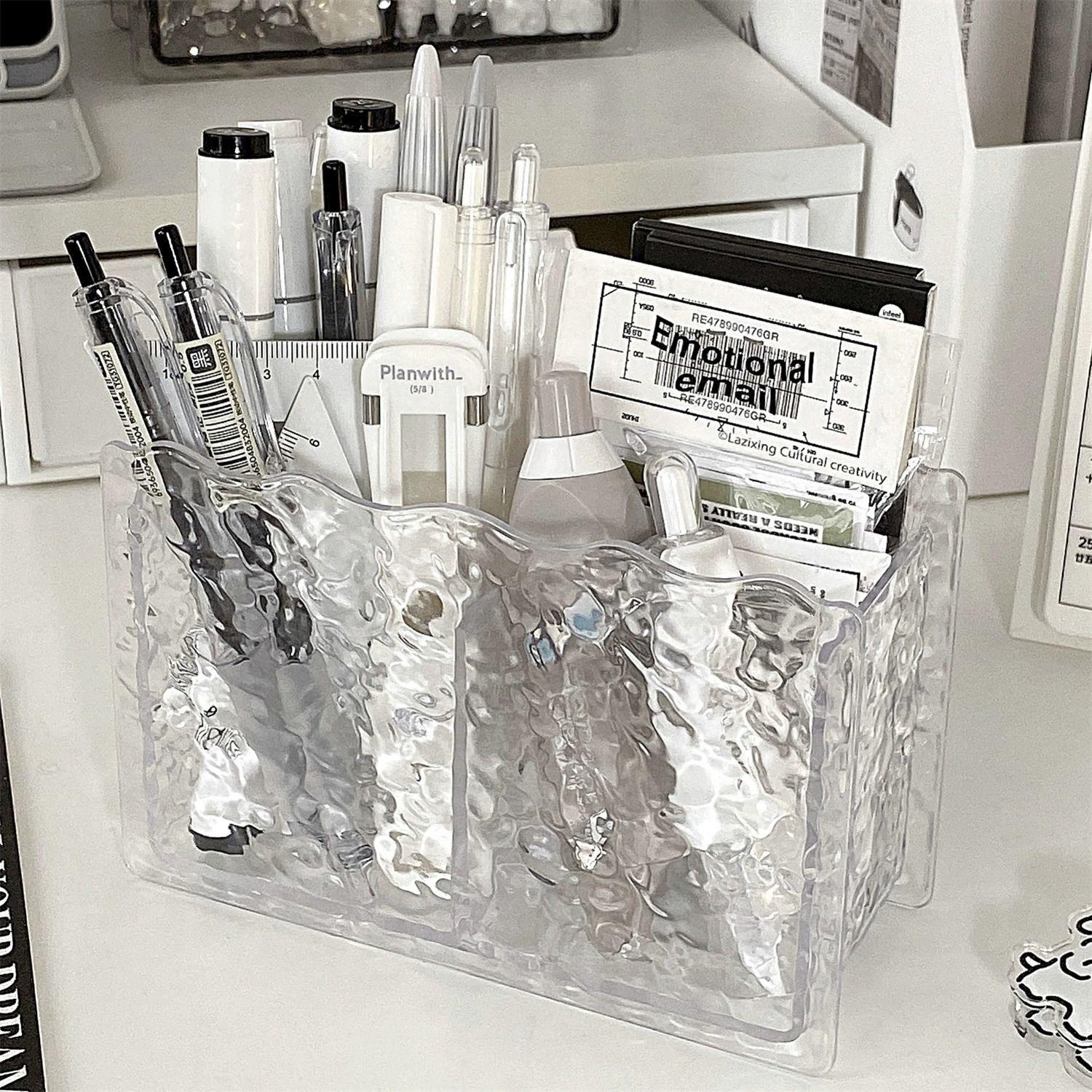 ins笔筒透明高级感桌面化妆刷收纳桶宿舍置物架办公室分格文具盒