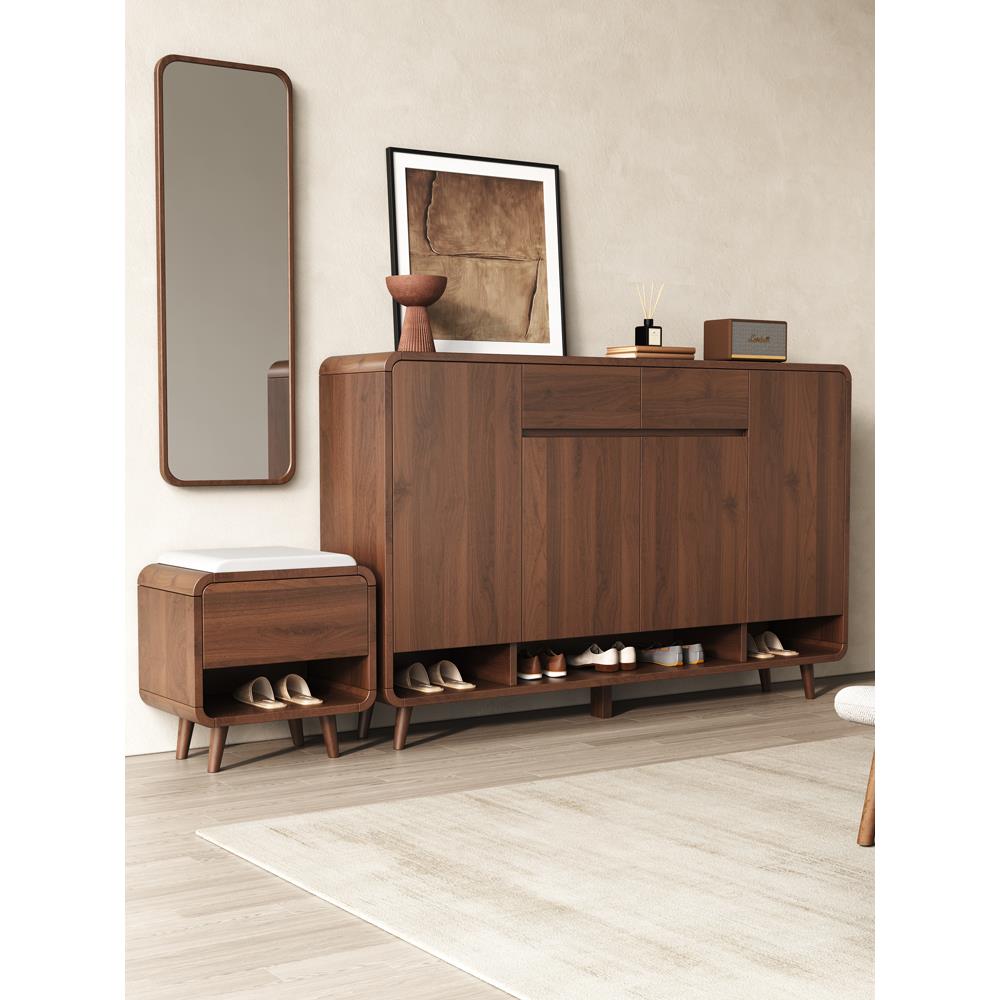 新中式全实木入户玄关鞋柜家用门口简约现代大容量中古风靠墙一体