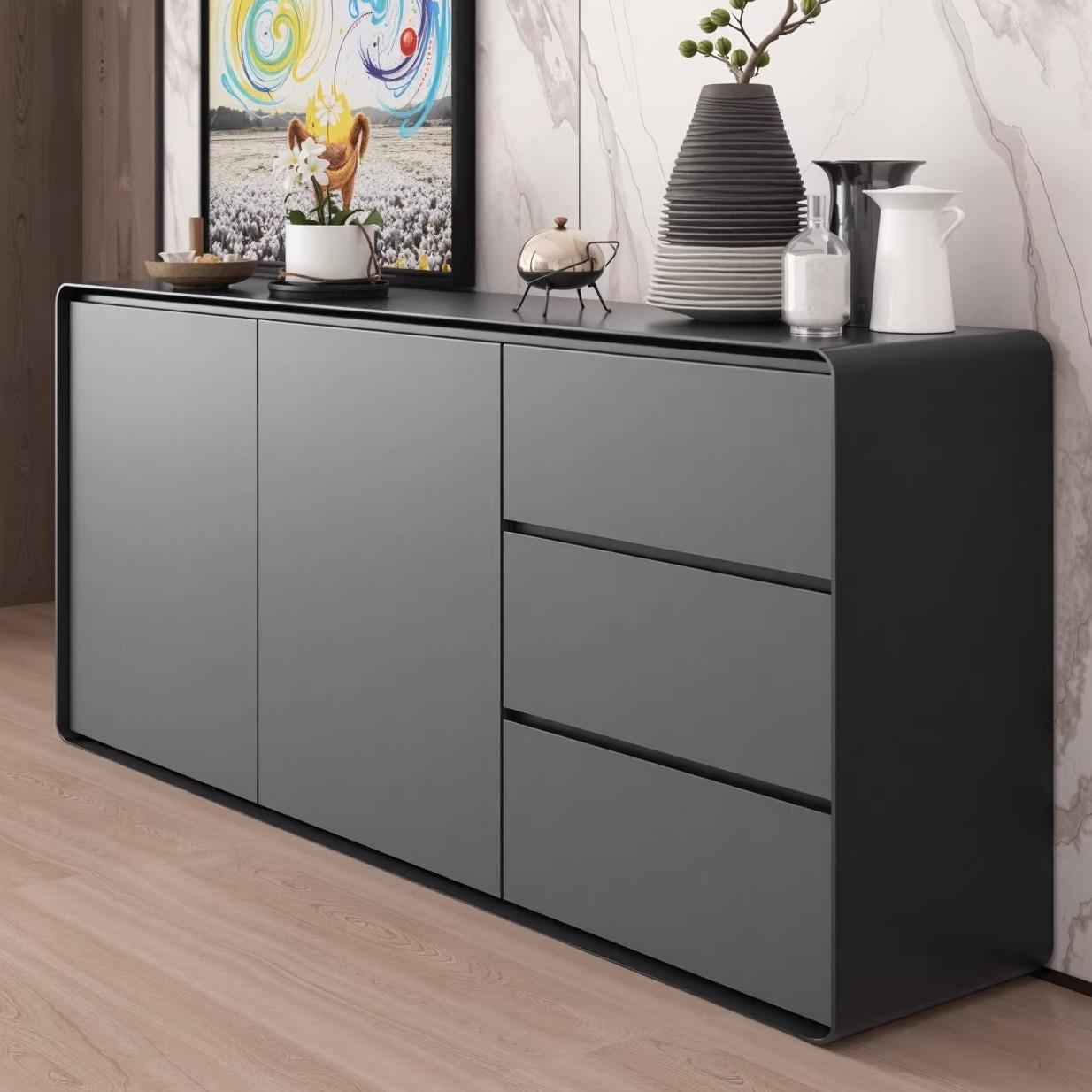 轻奢高级感一体靠墙餐柜黑色客厅玄关储物茶水置物斗柜现代简约