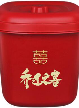乔迁新居米缸新房装米桶红色防潮带盖搬家进宅仪式用品储物多用桶