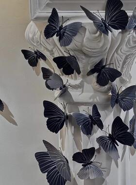 黑色立体仿真蝴蝶墙贴墙壁12只套装磁铁配胶装饰品ins风3d墙贴