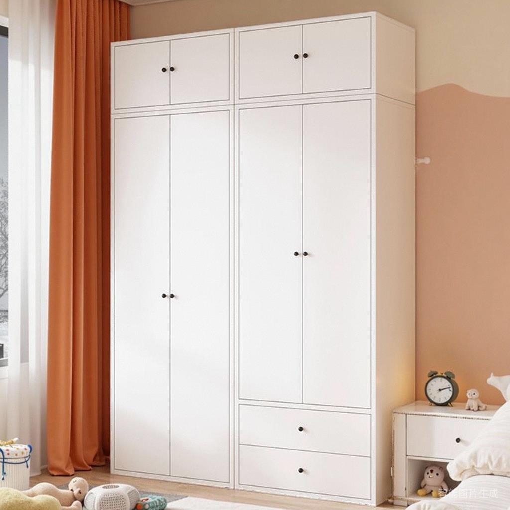 加厚金属衣柜对开门防晒简约现代带抽屉家用欧式铁皮阳台储物柜子