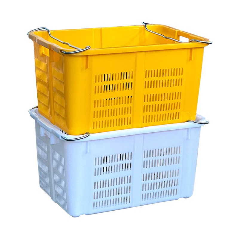加厚塑料周转筐蔬菜水果胶框物流配送筐长方形菜蓝周转箱带铁耳箩
